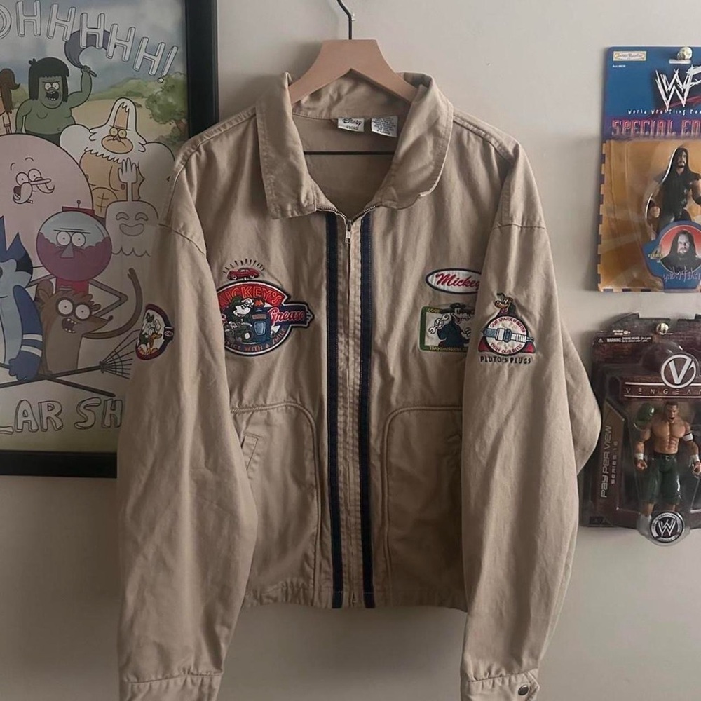 Rare Vintage 90s Disney Mickey Mouse Embroidered Patches Trench Coat Jacket
